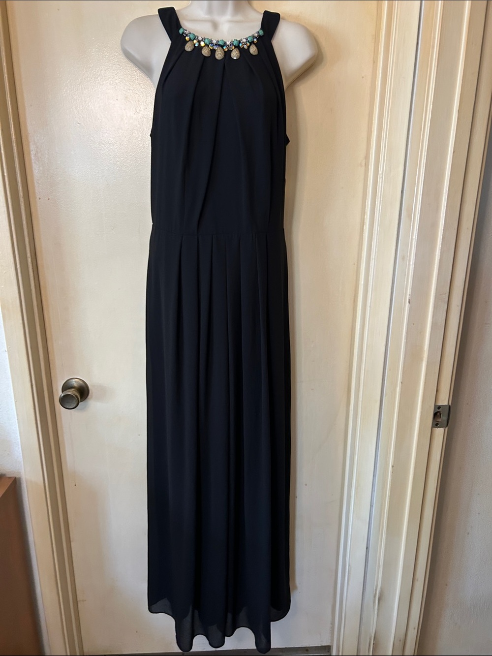 Coldwater Creek Black Maxi Dress with Jewel and Stone Halter size 10